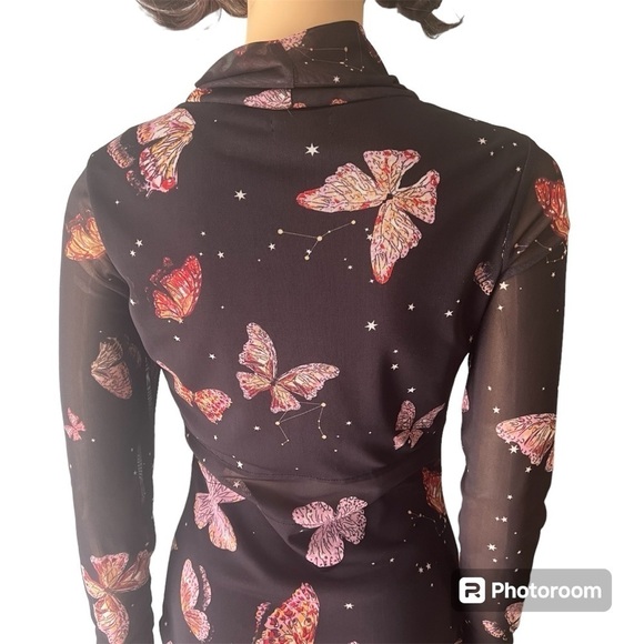 Material Girl Butterfly Printed Mesh Butterfly Bodycon Dress Size Medium - Picture 7 of 16